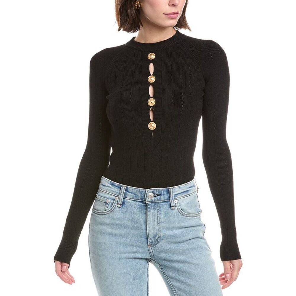 Balmain Womens Buttoned Halter Bodysuit, Black